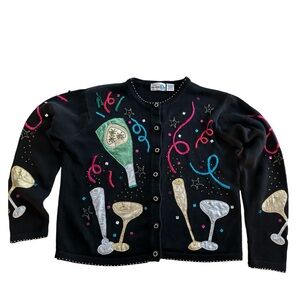 Vintage Paul Harris Design Black Champagne Party Sweater Sz M